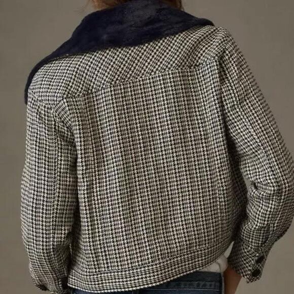 ANTHROPOLOGIE MAEVE tweed faux fur-collar jacket Sz M NEW - Picture 3 of 11
